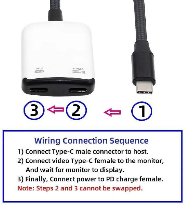 Alt view image 6 of 7 - AJMRTC 2in1 AR Glass Adapter 3.94 Inch White,USBC 1to2 Splitter,USB2.0 Data,8K@60Hz Video,PD100W Charging,Compatible with Switch,Steam Deck,Rog Ally,Phone,Tablet