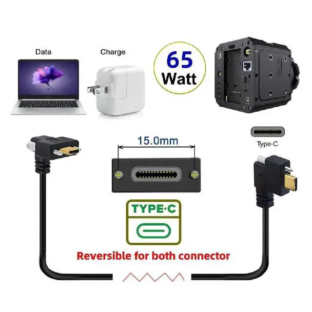 Alt view image 2 of 7 - AJMRTC 1M PanelMount USBC Male to Male Cable,UpDown Angled DualLock Thumbscrew to SingleScrew,USB3.1 Gen2 10Gbps,Industrial Lockable TypeC Cord for Device Panel Installation