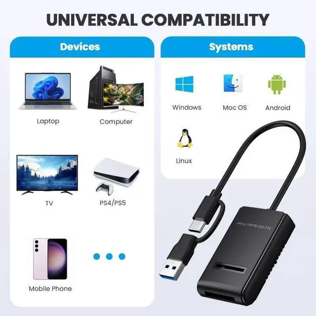 Alt view image 6 of 7 - AJMRTC Horizontal M.2 SSD Docking Enclosure,Realtek RTL9210B Chipset,USB3.0 TypeA & TypeC Dual Interface,Supports NVMe MKey & NGFF SATA M.2 SSD,External CableStyle Dock for 22302280 SSD