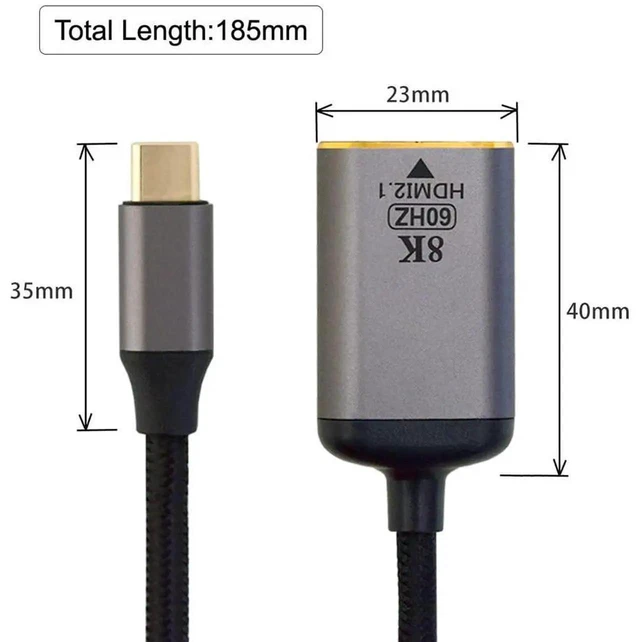 Alt view image 4 of 7 - AJMRTC USB4 TypeC Source to HDMI 2.0 Female Adapter Cable, Supports 8K@60Hz UHD 4K Video, USBC Male to HDMI Female Cord for Connecting HDMI Male Monitor, HDTV and Projector