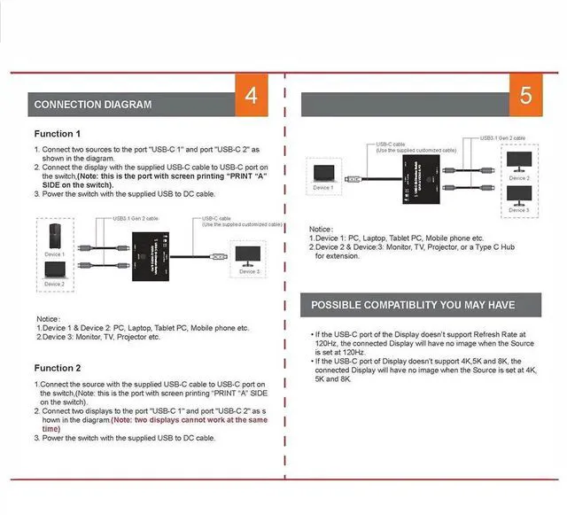 Alt view image 7 of 7 - AJMRTC 50cm USBC BiDirectional MST 1to2 Switch Hub,8K@30Hz Video,100W PD Charging,10Gbps Data,TypeC Splitter with Short Cable for DualMonitor,Notebook and Docking Workstation