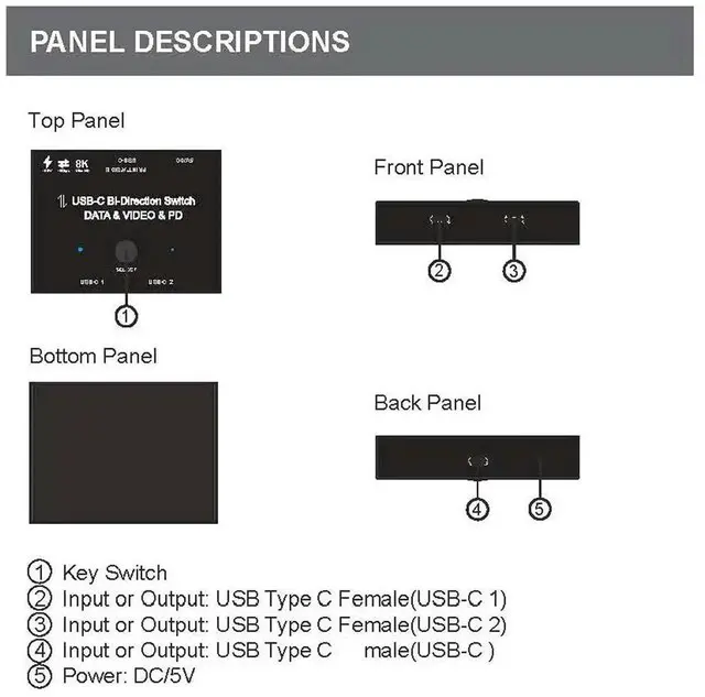 Alt view image 6 of 7 - AJMRTC 50cm USBC BiDirectional MST 1to2 Switch Hub,8K@30Hz Video,100W PD Charging,10Gbps Data,TypeC Splitter with Short Cable for DualMonitor,Notebook and Docking Workstation