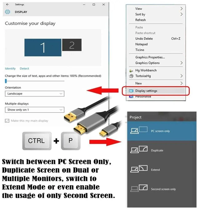 Alt view image 7 of 7 - AJMRTC 1.8M Reversible HDMI 1.4 Male to USBC Male Cable,4K@60Hz Bidirectional Video Cord,HDMI Source to TypeC Display for Laptops,Monitors,HDTV and Projector Connection