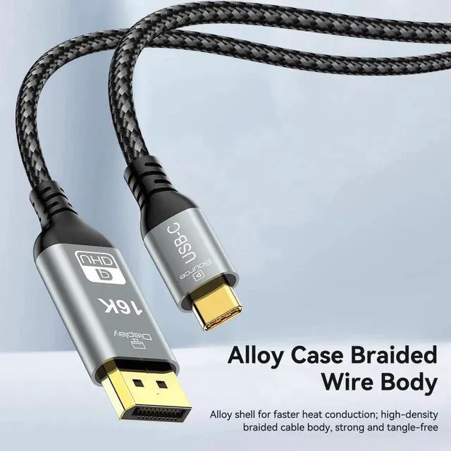 Alt view image 7 of 7 - AJMRTC 2.0M USB4.0 USB5.0 TypeC Source to DisplayPort DP Male Cable,16K 8K UHD Active Video Cord,Directional USBC to DP Cable for Laptops,Monitors,Workstation and HDTV