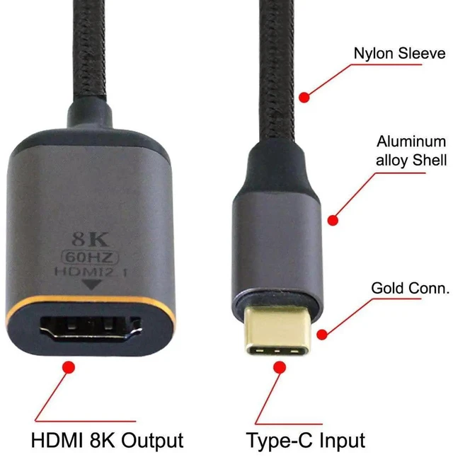 Alt view image 2 of 7 - AJMRTC USB4 TypeC Male Source to HDMI 2.0 Female Adapter Cable,8K@60Hz UHD 4K Video Output Cord,USBC to HDMIFemale Converter for HDMI Male Monitor,HDTV,Projector Displays
