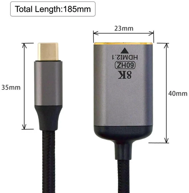Alt view image 3 of 7 - AJMRTC USB4 TypeC Male Source to HDMI 2.0 Female Adapter Cable,8K@60Hz UHD 4K Video Output Cord,USBC to HDMIFemale Converter for HDMI Male Monitor,HDTV,Projector Displays