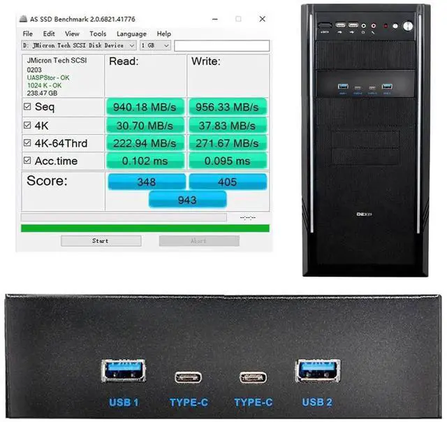 Alt view image 3 of 7 - AJMRTC 5.25Inch CDROM Bay FrontPanel Hub Cable,10Gbps 4Port USB3.1 TypeA & TypeC Hub,Motherboard TypeE Internal Header Adapter Cable for Desktop PC Chassis Modding