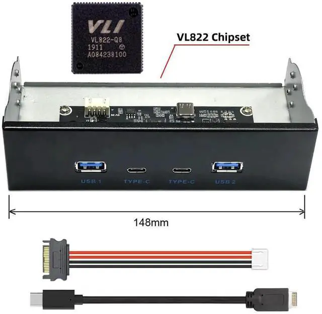 Alt view image 2 of 7 - AJMRTC 5.25Inch CDROM Bay FrontPanel Hub Cable,10Gbps 4Port USB3.1 TypeA & TypeC Hub,Motherboard TypeE Internal Header Adapter Cable for Desktop PC Chassis Modding