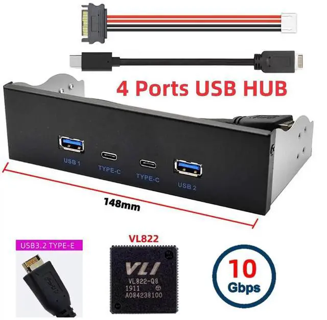 Alt view image 5 of 7 - AJMRTC 5.25Inch CDROM Bay FrontPanel Hub Cable,10Gbps 4Port USB3.1 TypeA & TypeC Hub,Motherboard TypeE Internal Header Adapter Cable for Desktop PC Chassis Modding