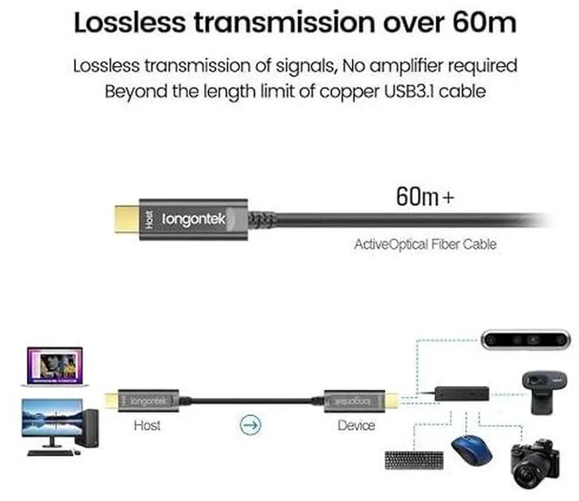 Alt view image 5 of 6 - AJMRTC 16FT 5M Active Optical Fiber USB3.1 Gen2 TypeA to TypeC Cable,10Gbps HighSpeed AOC Link Cable Backward Compatible USB3.0 USB2.0 for Video Conference Hub,VR Headset,SLR Camera and Industrial