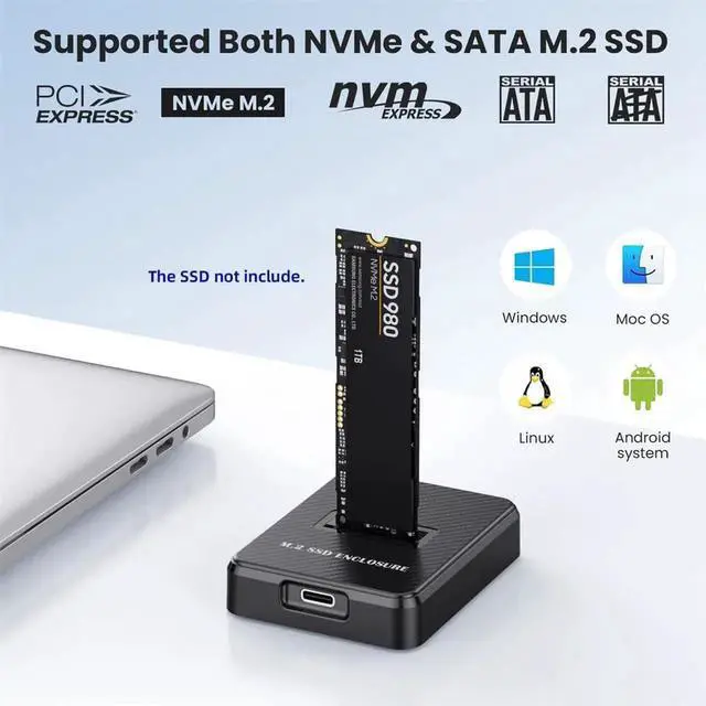 Alt view image 5 of 7 - AJMRTC Vertical External M.2 SSD Enclosure,USBC USB3.0 to NVMe MKey NGFF SATA SSD Docking Adapter,RTL9210B DualProtocol PCBA Case,10Gbps for 2230 2242 2260 2280 M.2 NVMe & SATA SSD