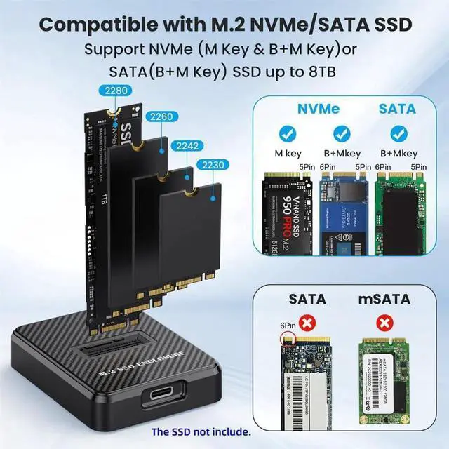 Alt view image 2 of 7 - AJMRTC Vertical External M.2 SSD Enclosure,USBC USB3.0 to NVMe MKey NGFF SATA SSD Docking Adapter,RTL9210B DualProtocol PCBA Case,10Gbps for 2230 2242 2260 2280 M.2 NVMe & SATA SSD