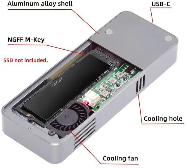 Alt view image 4 of 7 - AJMRTC USB4 40Gbps M.2 NVMe SSD Enclosure, ASM2464 Chipset, PCIE 4.0 X4 MKey NGFF External Case, Backward 20Gbps USBC for 2230 2242 2260 2280 NVMe M.2 SolidState Drives