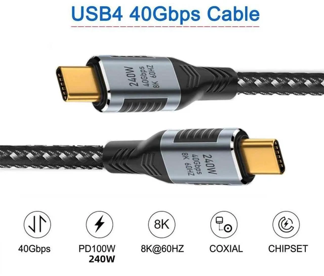 Alt view image 5 of 7 - AJMRTC 180CM USB4 TypeC Cable,240W PD Charging,40Gbps Data Transfer,8K@60Hz Video Output,Backward 100W USB3.1,Compatible with Thunderbolt 3/4 for Laptop,Monitor,NVMe Enclosure