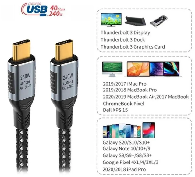 Alt view image 6 of 7 - AJMRTC 180CM USB4 TypeC Cable,240W PD Charging,40Gbps Data Transfer,8K@60Hz Video Output,Backward 100W USB3.1,Compatible with Thunderbolt 3/4 for Laptop,Monitor,NVMe Enclosure