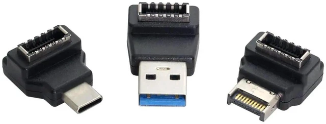 Alt view image 6 of 7 - AJMRTC 3Pack USB 3.1 Gen2 TypeE Female to Male TypeA & TypeC Angled Adapter, 10Gbps Motherboard Front Panel Header Internal Extension Converter for Desktop PC Mainboard Chassis USB Data Transfer