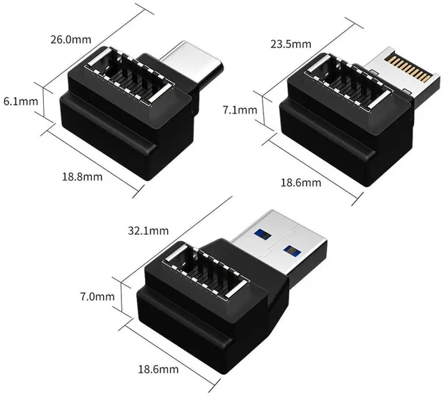 Alt view image 3 of 7 - AJMRTC 3Pack USB 3.1 Gen2 TypeE Female to Male TypeA & TypeC Angled Adapter, 10Gbps Motherboard Front Panel Header Internal Extension Converter for Desktop PC Mainboard Chassis USB Data Transfer