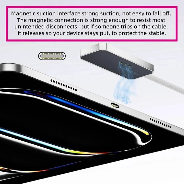 Alt view image 3 of 7 - AJMRTC 2M USBC to Magnetic Smart Charge Cable, 35W Fast Charging Alloy Magnetic Charger Connector Cable for iPad Pro 11 Inch & 13 Inch M4 M5 20242025 Tablet, Stable Magnetic WirelessStyle Charging