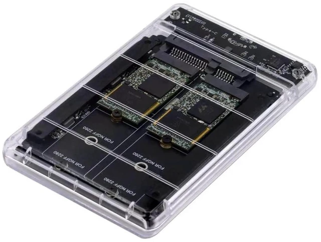 Main image of AJMRTC Dual NGFF B+MKey M.2 SSD Adapter Card, JOBD Raid0 Span Bridge Converter to USB3.0 TypeC, Combo Enclosure Support 2.5Inch SATA HDD SSD for Desktop Laptop Data Storage Expansion