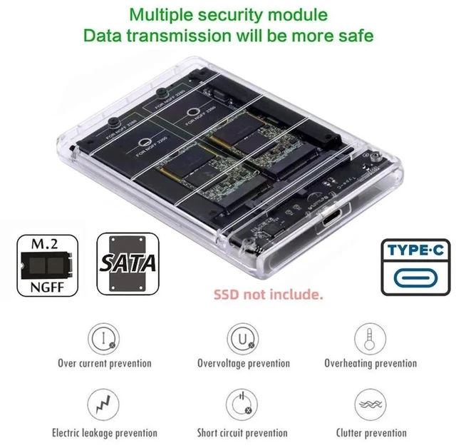 Alt view image 5 of 7 - AJMRTC Dual NGFF B+MKey M.2 SSD Adapter Card, JOBD Raid0 Span Bridge Converter to USB3.0 TypeC, Combo Enclosure Support 2.5Inch SATA HDD SSD for Desktop Laptop Data Storage Expansion