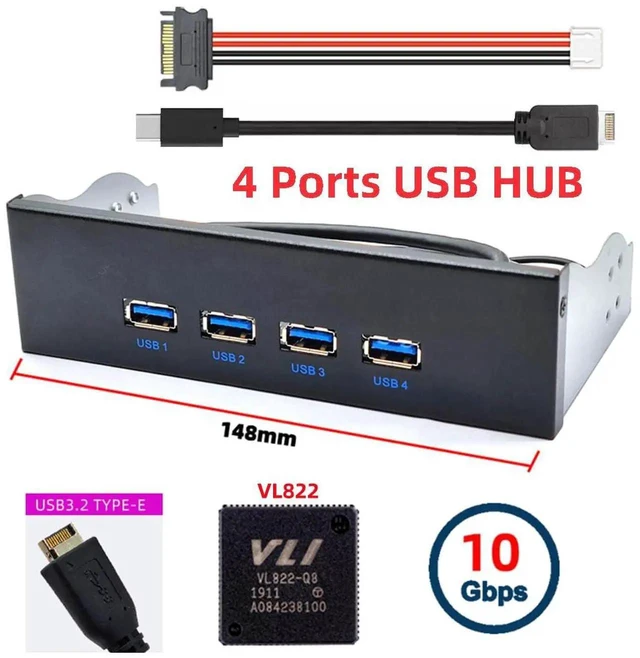 Alt view image 4 of 7 - AJMRTC 10Gbps USB3.1 Gen2 4Port TypeA Front Panel Hub Cable, TypeE Motherboard Internal Connector for 5.25Inch CDROM Bay Tray, Desktop Chassis Internal USB Expansion Cable for DIY PC Building