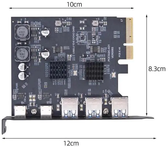 Alt view image 2 of 7 - AJMRTC PCIE Express Expansion Card, 3×USB3.0 TypeA + Dual USB3.1 TypeC Back Panel Socket, ASM3142 & VL822 Chipset, PCIe Internal USB Hub Adapter for Desktop PC Motherboard