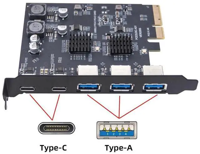 Alt view image 7 of 7 - AJMRTC PCIE Express Expansion Card, 3×USB3.0 TypeA + Dual USB3.1 TypeC Back Panel Socket, ASM3142 & VL822 Chipset, PCIe Internal USB Hub Adapter for Desktop PC Motherboard
