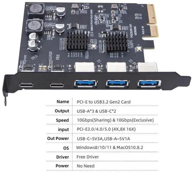 Alt view image 3 of 7 - AJMRTC PCIE Express Expansion Card, 3×USB3.0 TypeA + Dual USB3.1 TypeC Back Panel Socket, ASM3142 & VL822 Chipset, PCIe Internal USB Hub Adapter for Desktop PC Motherboard