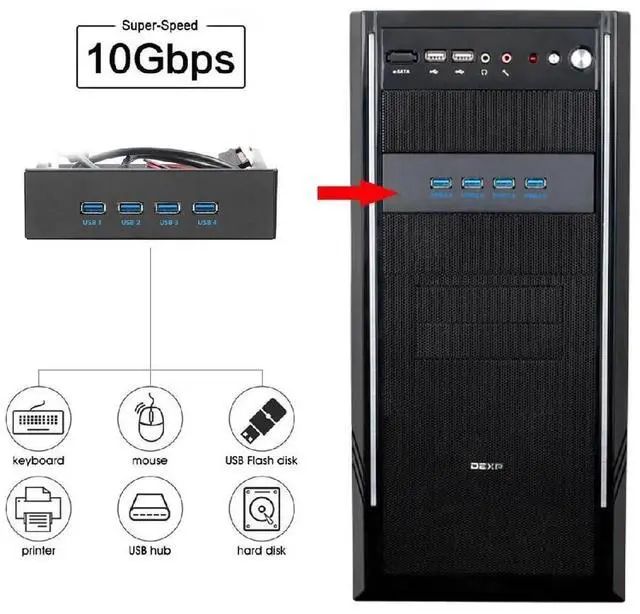 Alt view image 7 of 7 - AJMRTC 5.25Inch Bay Front Panel USB Hub, 4Port 10Gbps USB3.1 Gen2, 2×TypeA & 2×TypeC, Internal TypeE Motherboard Header Adapter for Desktop PC Optical Drive Bay Installation