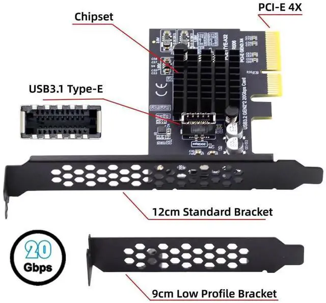 Alt view image 6 of 7 - AJMRTC PCIE X4 Express Expansion Card, 20Gbps USB3.2 Gen2x2 Internal TypeE IDC Front Header Adapter, Adds FrontPanel USBC Port for Desktop Motherboard DIY PC Upgrade
