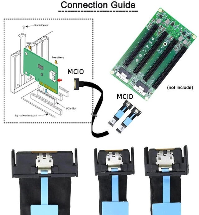 Alt view image 4 of 7 - AJMRTC 50cm MCIO PCIE 5.0 Extension Cable, Mini Cool Edge IO 8i 74Pin Male to Dual MCIO 38Pin Male SFFTA1016 Splitter Cable for Server NVMe SSD Storage System