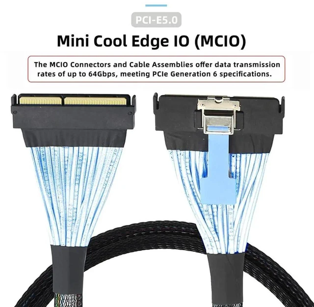 Alt view image 2 of 7 - AJMRTC 50cm MCIO SFFTA1016 Extension Cable with Pull Tab, PCIE 5.0 PCIE 6.0 Mini Cool Edge IO 124Pin Male to 124Pin Male PCIE X16 Extender Cord for Server HighSpeed NVMe Storage System