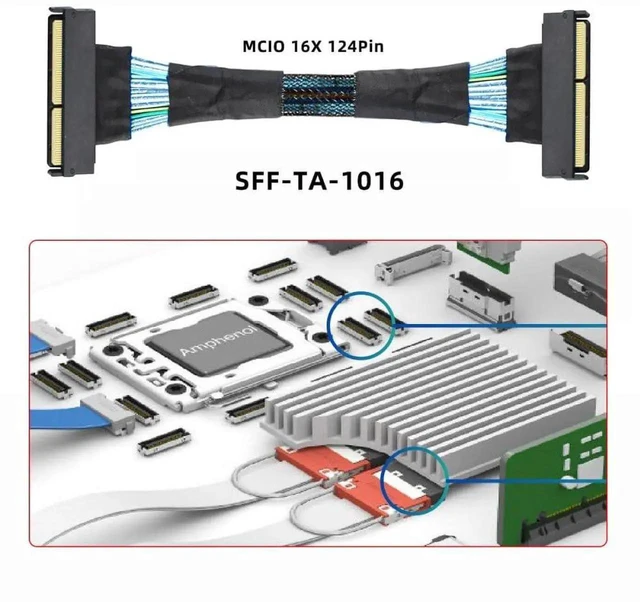 Alt view image 3 of 7 - AJMRTC 50cm MCIO SFFTA1016 Extension Cable with Pull Tab, PCIE 5.0 X16 124Pin Male to 124Pin Male Mini Cool Edge IO STR Extender Cord for Server NVMe HighSpeed Storage
