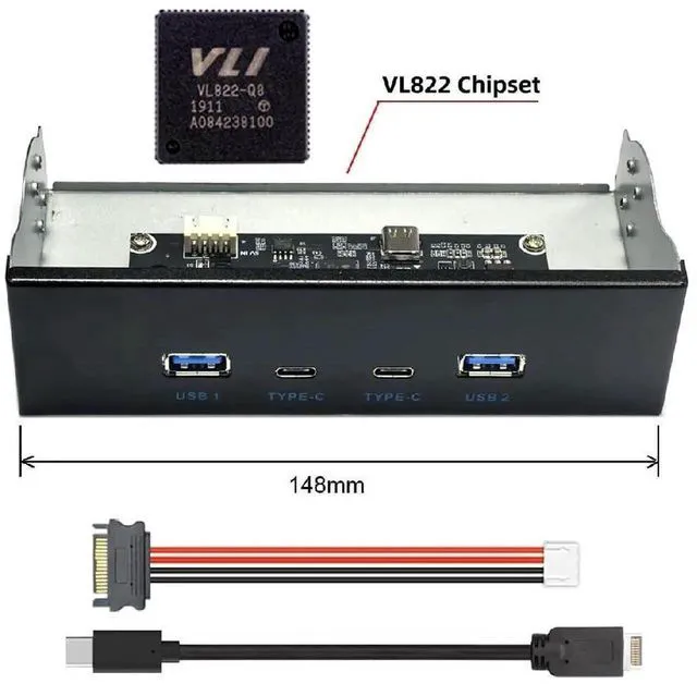 Alt view image 6 of 7 - AJMRTC 5.25Inch Bay Internal FrontPanel USB Hub, 4Port USB3.1 Gen2 (2×TypeA + 2×TypeC), Connect via Motherboard TypeE Header, 10Gbps for Desktop PC DIY Chassis Upgrade
