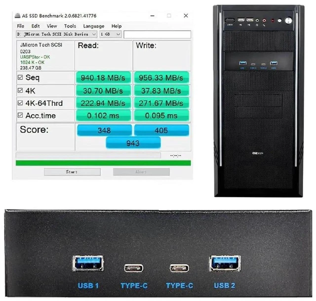 Alt view image 2 of 7 - AJMRTC 5.25Inch Bay Internal FrontPanel USB Hub, 4Port USB3.1 Gen2 (2×TypeA + 2×TypeC), Connect via Motherboard TypeE Header, 10Gbps for Desktop PC DIY Chassis Upgrade