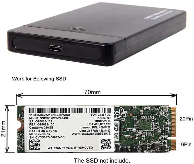 Alt view image 3 of 7 - AJMRTC USBC SSD Enclosure for ThinkPad X1 Carbon 20+6Pin SATA SSD, USBC to 20+6Pin Hard Disk External Case, Portable Storage Adapter for OldGen X1 Carbon Proprietary SATA SSD