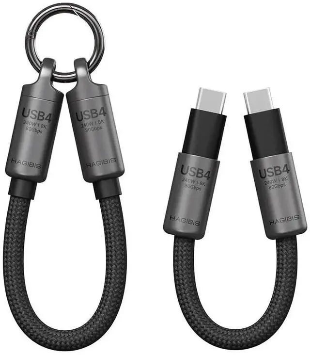 Main image of AJMRTC 0.5ft Grey Keychain USB4C toC Short Cable, 80Gbps 240W PD Fast Charging, 8K@60Hz Video, Lanyard TypeC Cord for iPhone 17 16 15 Pro Max, iPad Pro, Thunderbolt 5/4/3, External NVMe SSD