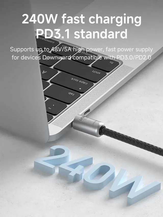 Alt view image 6 of 7 - AJMRTC 0.5ft Grey Keychain USB4C toC Short Cable, 80Gbps 240W PD Fast Charging, 8K@60Hz Video, Lanyard TypeC Cord for iPhone 17 16 15 Pro Max, iPad Pro, Thunderbolt 5/4/3, External NVMe SSD