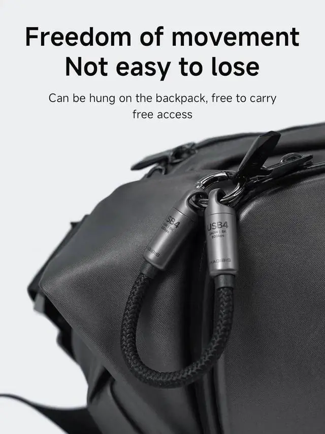 Alt view image 4 of 7 - AJMRTC 0.5ft Silver Keychain USB4 CtoC Short Cable, 80Gbps 240W PD Fast Charging, 8K@60Hz Video, Lanyard TypeC Cord for iPhone 17 16 15 Pro Max, iPad Pro, Thunderbolt 5/4/3, External SSD
