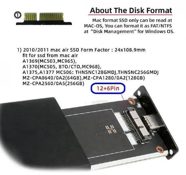 Alt view image 4 of 7 - AJMRTC 6+12Pin Apple SSD Enclosure, USB3.0 TypeC 5Gbps External Hard Drive Case for 20102011 MacBook Air A1369 A1370 Proprietary SSD, Repurpose Old Mac SSD as Portable Mobile Storage