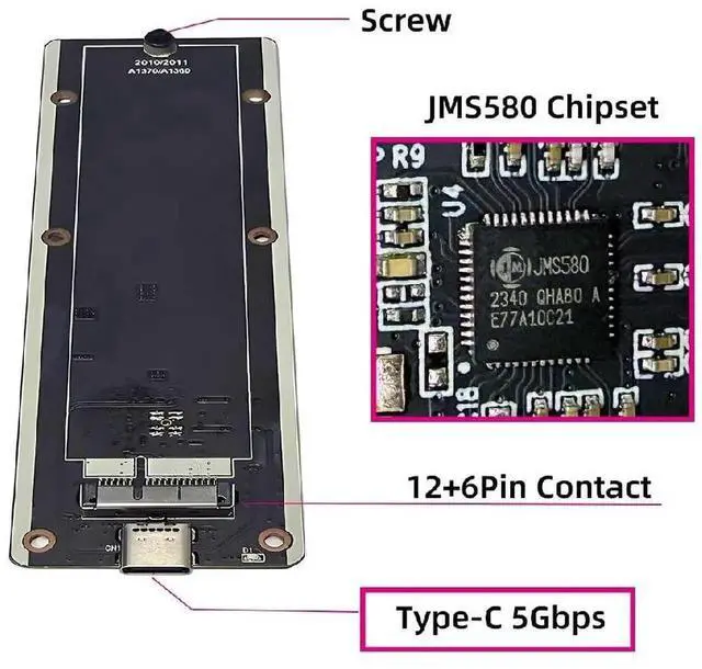 Alt view image 7 of 7 - AJMRTC 6+12Pin Apple SSD Enclosure, USB3.0 TypeC 5Gbps External Hard Drive Case for 20102011 MacBook Air A1369 A1370 Proprietary SSD, Repurpose Old Mac SSD as Portable Mobile Storage