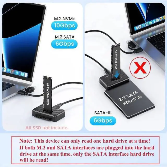 Alt view image 5 of 7 - AJMRTC Vertical USBC USB3.0 DualSSD Docking PCBA Enclosure, M.2 MKey NVMe + 2.5 Inch SATA DualDrive External Storage Case, Supports Both NVMe and 2.5" SATA SSD for Desktop Laptop Data Backup