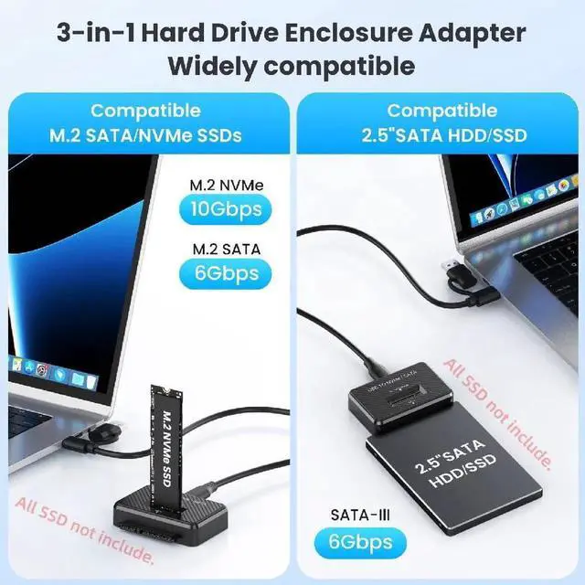 Alt view image 6 of 7 - AJMRTC Vertical USBC USB3.0 DualSSD Docking PCBA Enclosure, M.2 MKey NVMe + 2.5 Inch SATA DualDrive External Storage Case, Supports Both NVMe and 2.5" SATA SSD for Desktop Laptop Data Backup