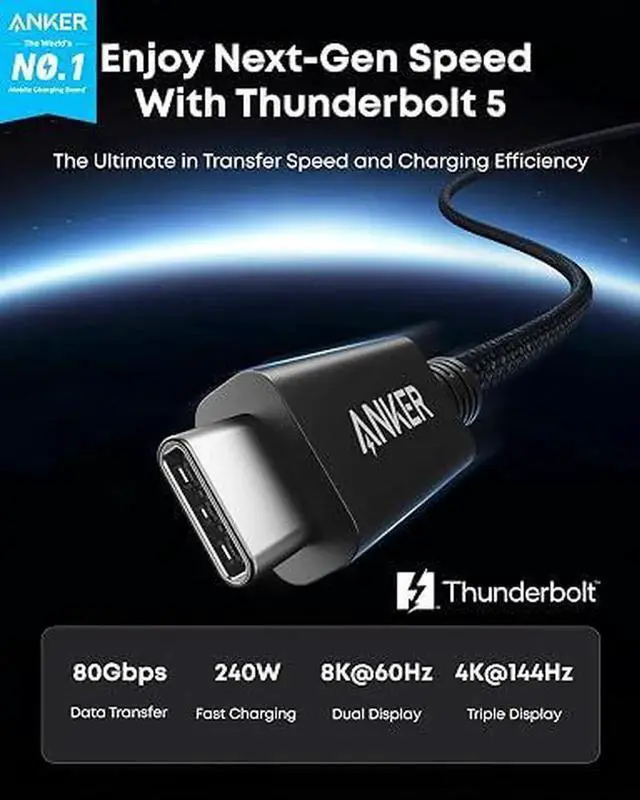 Alt view image 4 of 5 - AJMRTC 3.3FT Thunderbolt 5 Certified USBC to USBC Cable, 80Gbps Data Transfer, 240W PD Fast Charging, Up to 120Gbps BandwidthBoost, 8K 4K Video for iPhone 16, MacBook, Docking Station, External NVM
