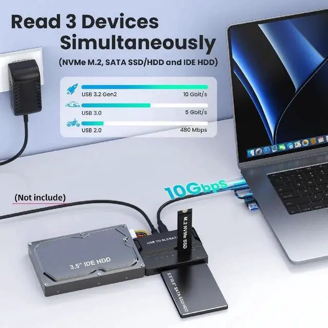 Alt view image 2 of 7 - AJMRTC MultiFormat External Storage Enclosure PCBA, USB3.0 TypeC to Dual M.2 MKey NVMe + 2.5/3.5 Inch SATA + 40Pin IDE Combo Hard Drive Case, MultiInterface Adapter for Old&New HDD SSD Data Res