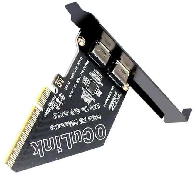 Main image of AJMRTC 2Port PCIe4.0 X8 OCuLink Expansion Card, Dual SFF8611 / SFF8612 Host Ports, Comes with 8cm LowProfile & 12cm FullHeight Bracket, PCIExpress Adapter for U.2 NVMe SSD, DualDevice eGPU Exte