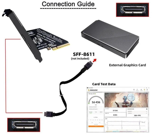 Alt view image 4 of 7 - AJMRTC 2Port PCIe4.0 X8 OCuLink Expansion Card, Dual SFF8611 / SFF8612 Host Ports, Comes with 8cm LowProfile & 12cm FullHeight Bracket, PCIExpress Adapter for U.2 NVMe SSD, DualDevice eGPU Exte
