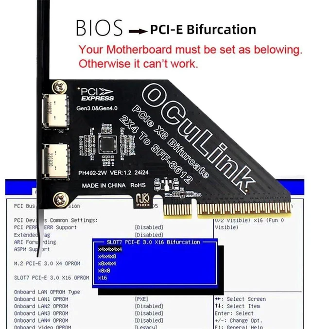 Alt view image 5 of 7 - AJMRTC 2Port PCIe4.0 X8 OCuLink Expansion Card, Dual SFF8611 / SFF8612 Host Ports, Comes with 8cm LowProfile & 12cm FullHeight Bracket, PCIExpress Adapter for U.2 NVMe SSD, DualDevice eGPU Exte
