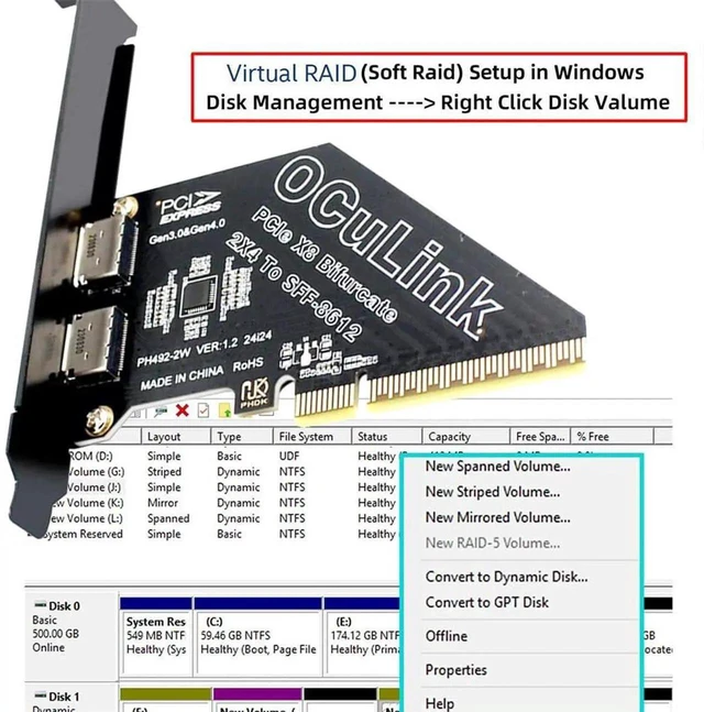 Alt view image 6 of 7 - AJMRTC 2Port PCIe4.0 X8 OCuLink Expansion Card, Dual SFF8611 / SFF8612 Host Ports, Comes with 8cm LowProfile & 12cm FullHeight Bracket, PCIExpress Adapter for U.2 NVMe SSD, DualDevice eGPU Exte