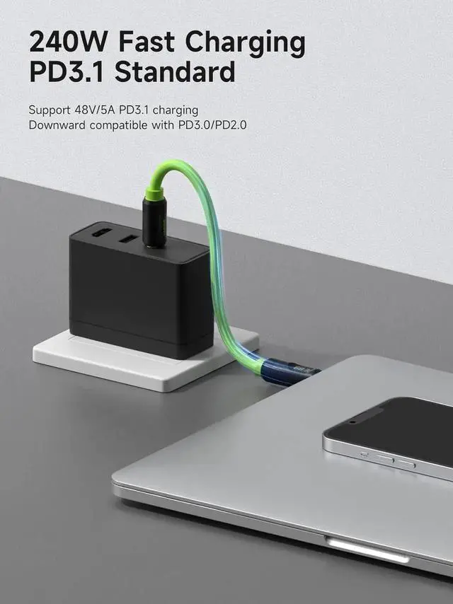 Alt view image 7 of 7 - AJMRTC USB4 Cable, LED Display USBC 240W Fast Charging Cord, 8K@60Hz Video 40Gbps Data Transfer Compatible with Thunderbolt 4/3 for iPhone 17 16 15 Pro Max, iPad, MacBook Pro Air